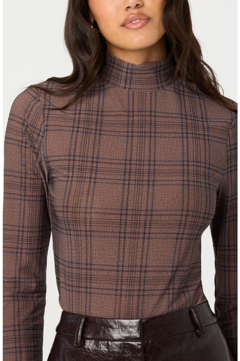 Lida Mock Neck Long Sleeve Top, Alternate, color, BROWN PLAID