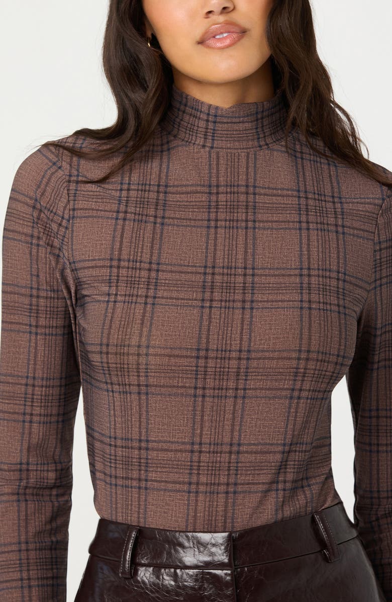 ASTR the Label Lida Mock Neck Long Sleeve Top, Alternate, color, Brown Plaid