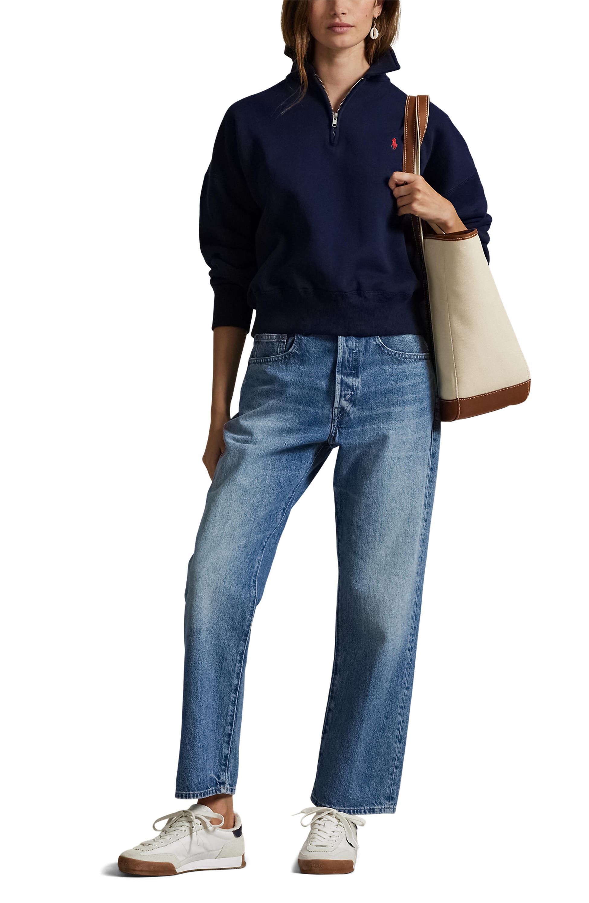 Cotton Blend Fleece Quarter-Zip Sweatshirt