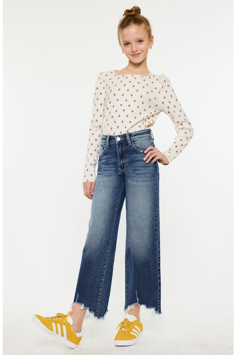 America High Rise Kids Wide Leg Jeans, Alternate, color, Medium Wash