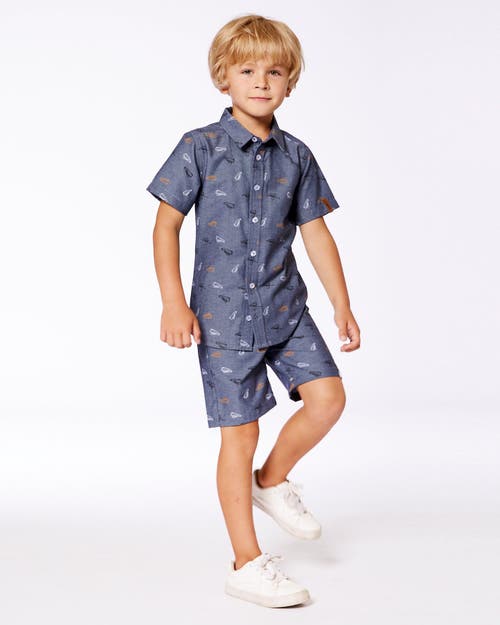 DEUX PAR DEUX DEUX PAR DEUX LITTLE BOY'S PRINTED CHAMBRAY SHORT GRAY, WHITE AND TAN