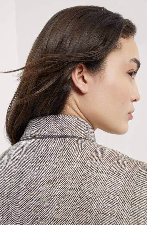 Brunello Cucinelli Double-breasted Jacket With Oversized Cut And Jewel Embroidery In Rust Brown