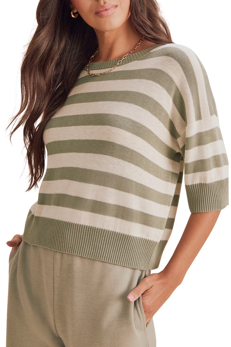 Georgie Stripe Short Sleeve Sweater, Main, color, EUCALYPTUS GREEN/ PALE OAK