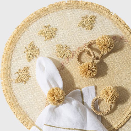JOANNA BUCHANAN JOANNA BUCHANAN STRAW POMPOM NAPKIN RINGS, SET OF FOUR