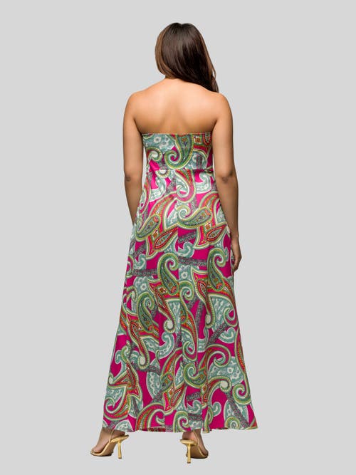 24seven Comfort Apparel Maternity Pink Paisley A-line Strapless Maxi Dress With Pockets In Multi