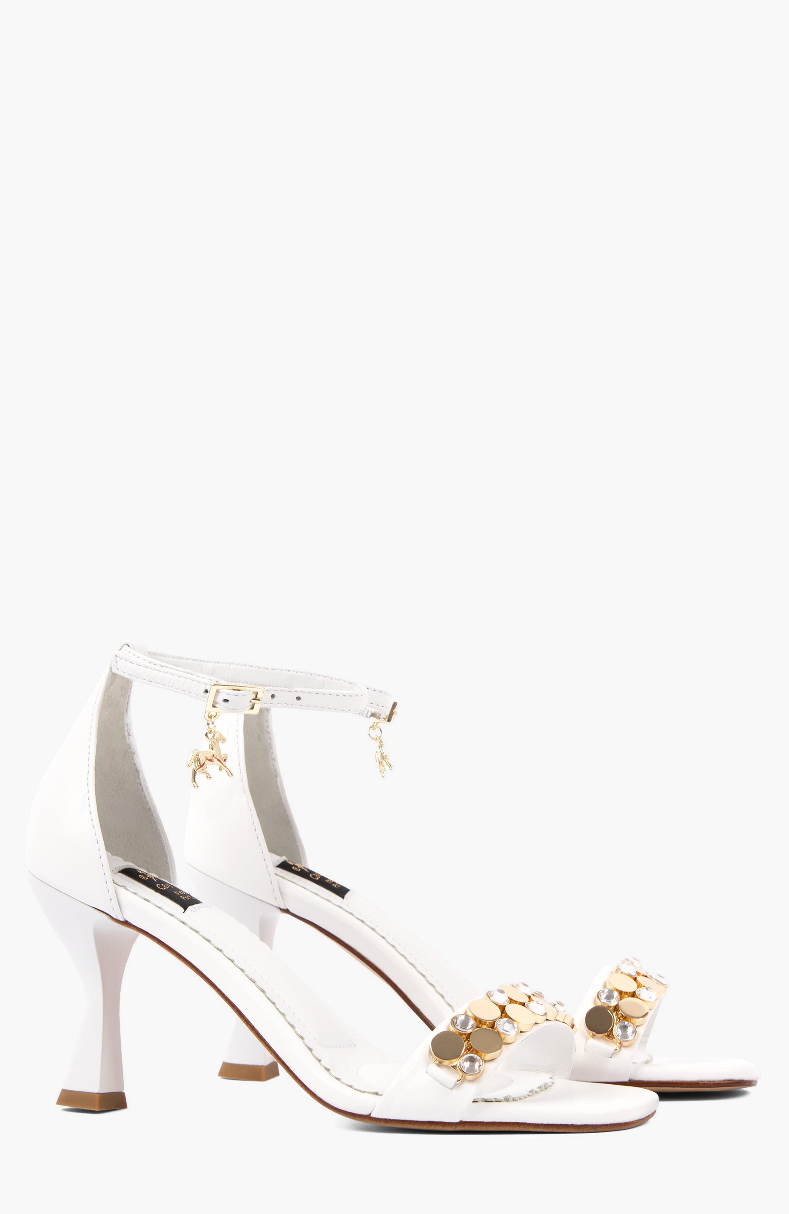 Gold Leather Sandals, Alternate, color, White