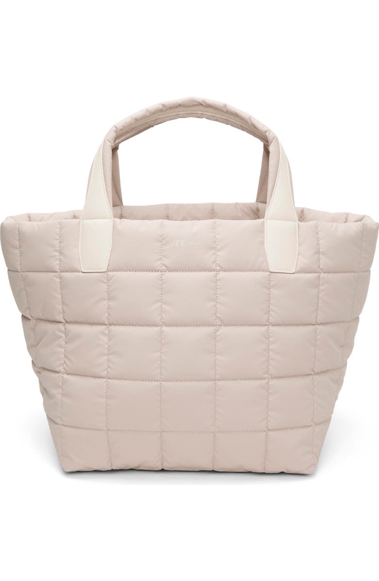 VeeCollective Medium Porter Quilted Recycled Nylon Tote, Main, color, Soft Taupe