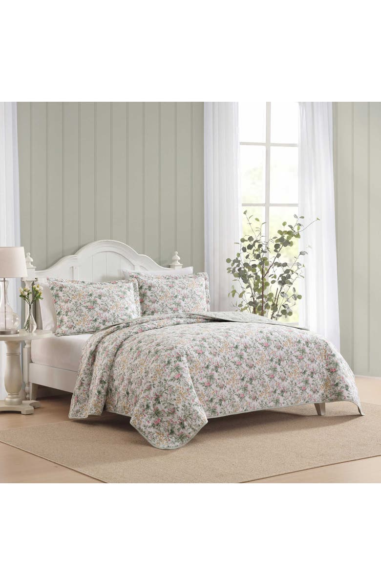 Laura Ashley Bramble Floral Cotton Quilt Set, Alternate, color, Green/ Pastel Pink