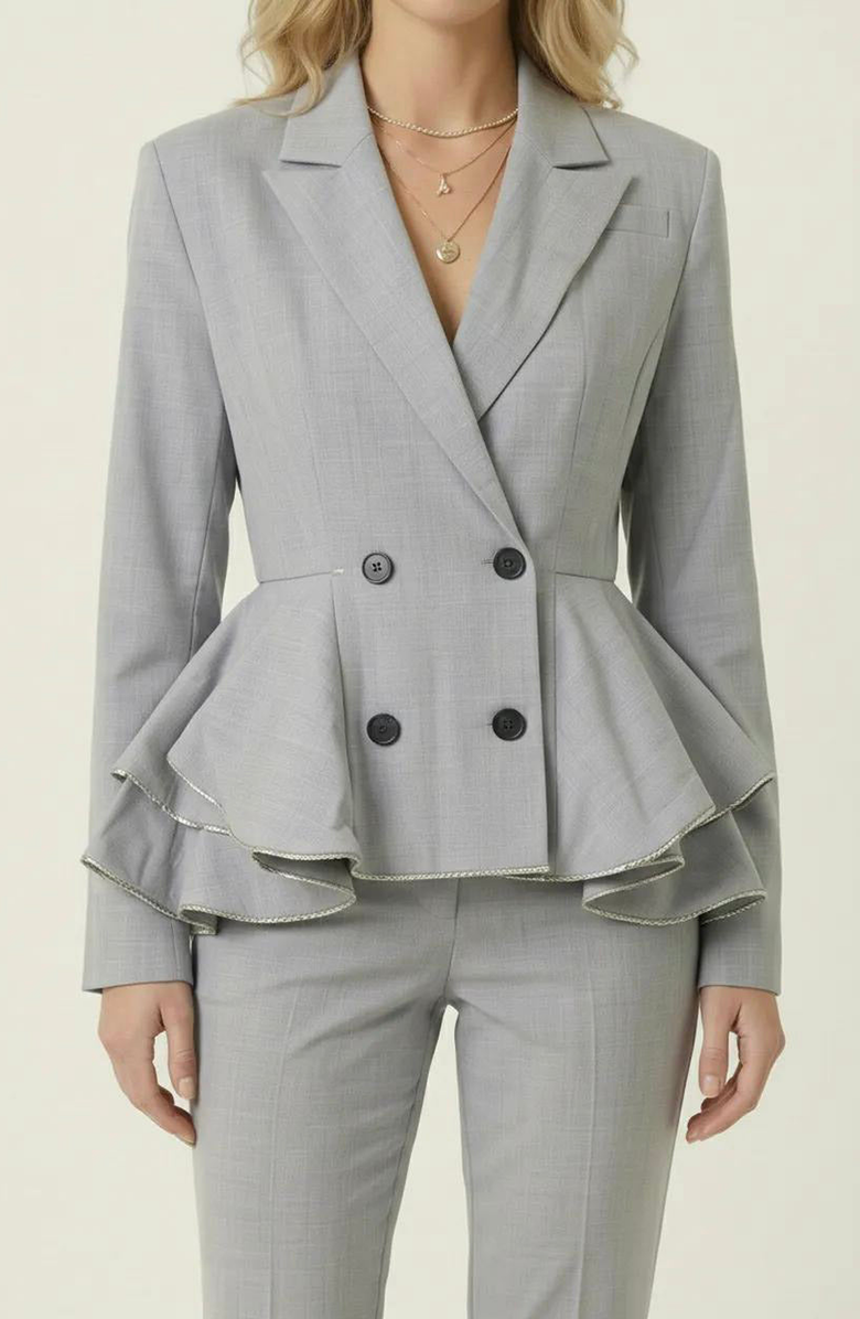 Modenaire Double Breasted Tailored Peplum Blazer, Alternate, color, Light Grey