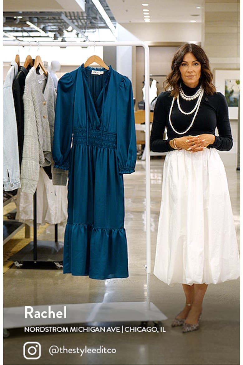 Ruffle Trim Long Sleeve Satin Dress video