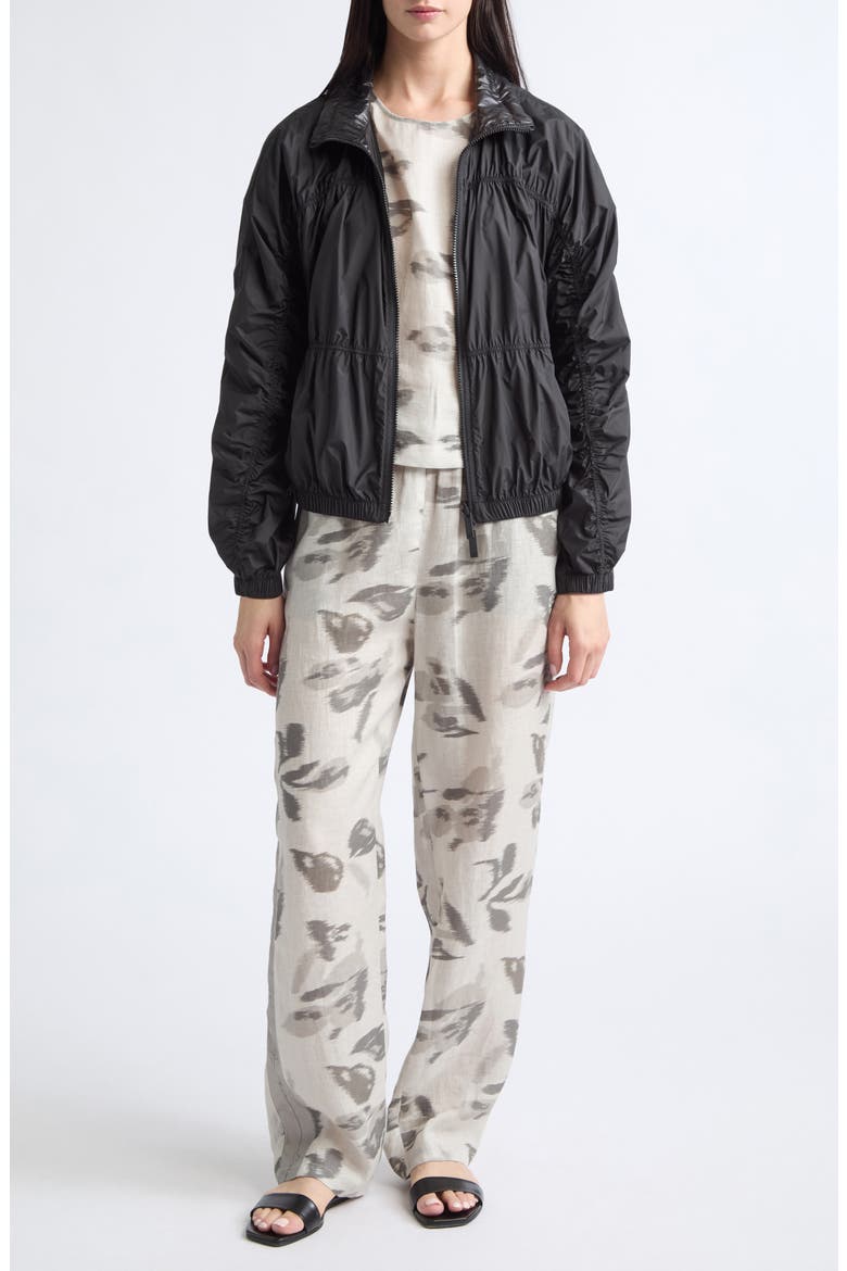 Gathered Zip Windbreaker, Alternate, color, SOLID BLACK