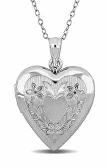 DELMAR Floral Engraved Heart Locket Pendant Necklace