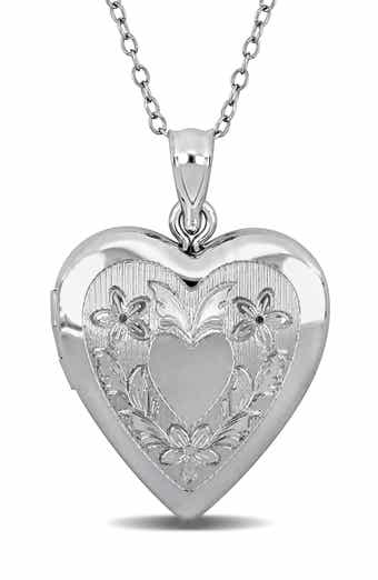 Floral Engraved Heart Locket Pendant Necklace