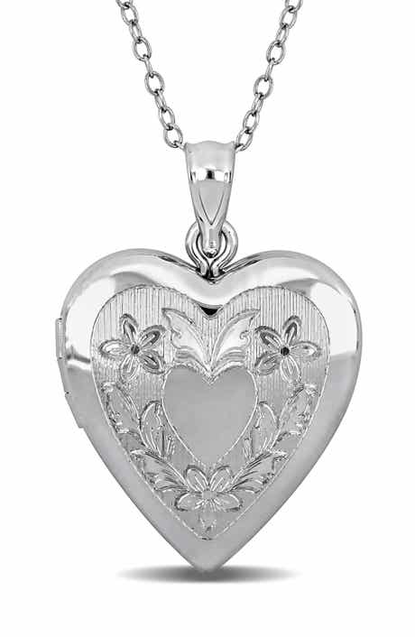 DELMAR Floral Engraved Heart Locket Pendant Necklace
