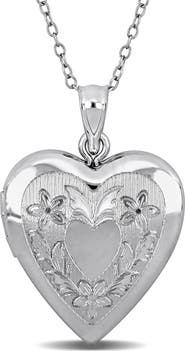 DELMAR Floral Engraved Heart Locket Pendant Necklace