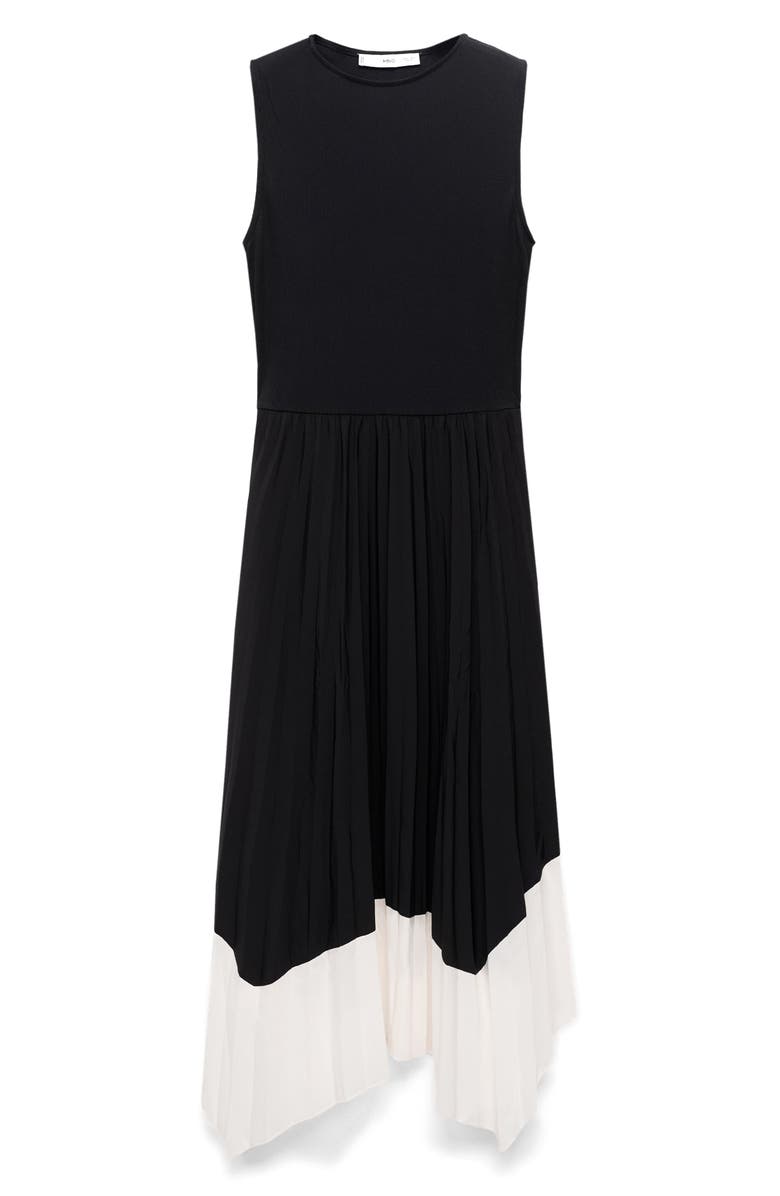 MANGO Sleeveless Pleated Asymmetric Dress, Main, color, Black/ White