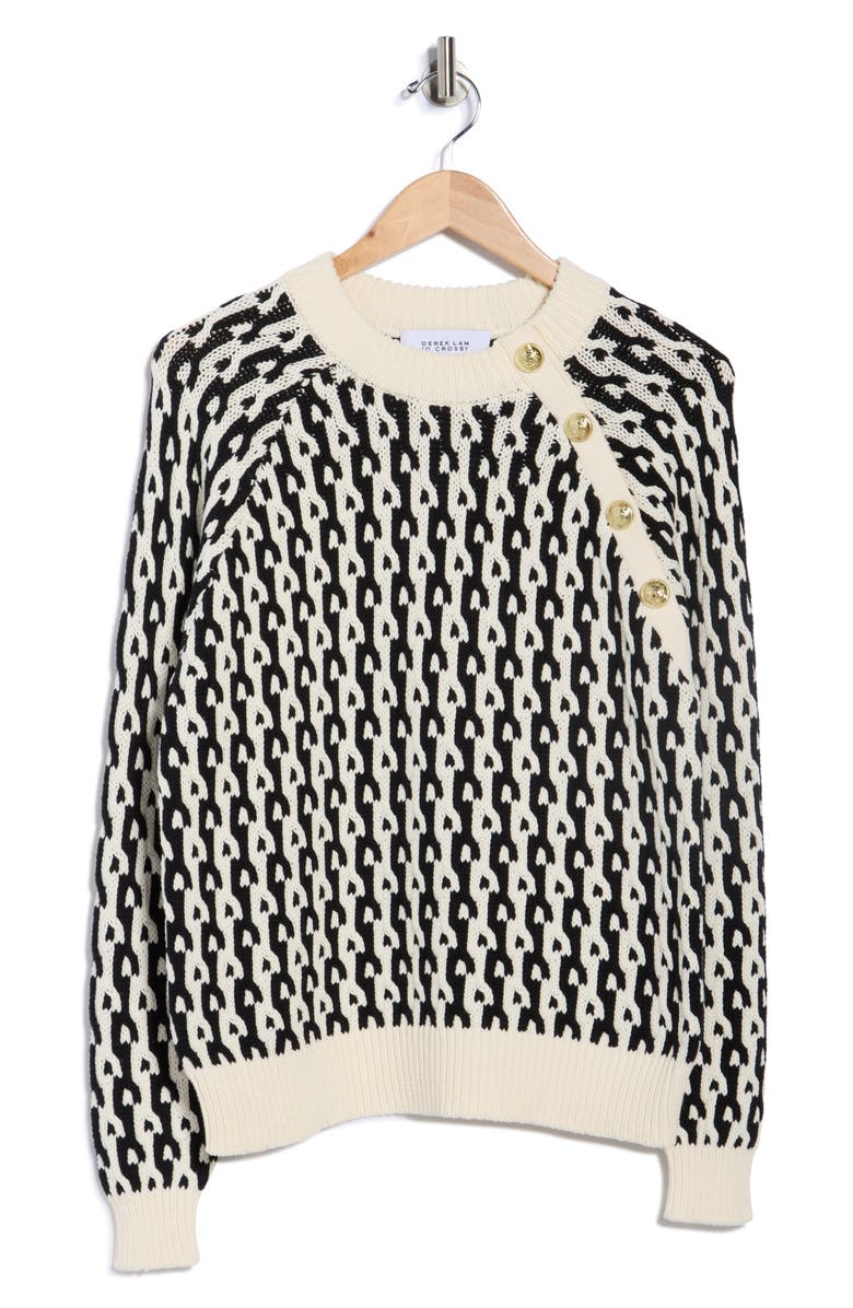 Derek Lam 10 Crosby Sawyer Long Sleeve Crewneck Sweater, Alternate, color, Black/ Ivory