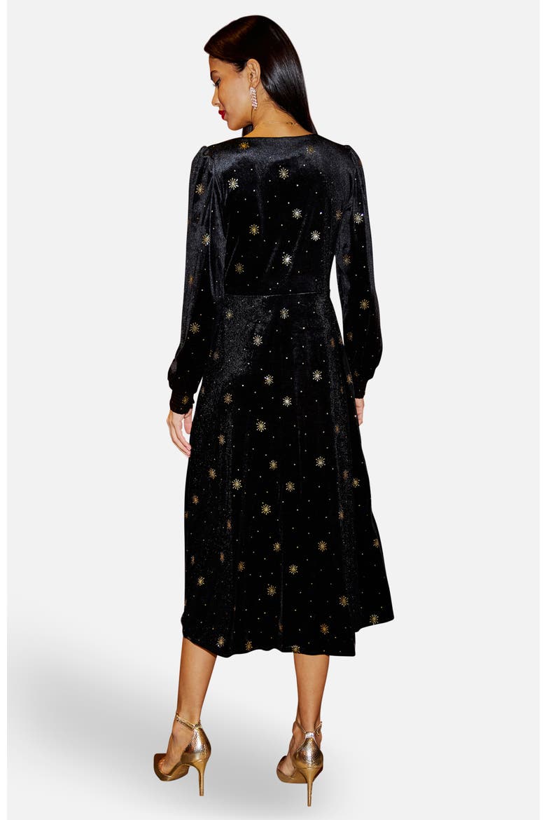 Foil Print Velvet Midi Dress, Alternate, color, Black