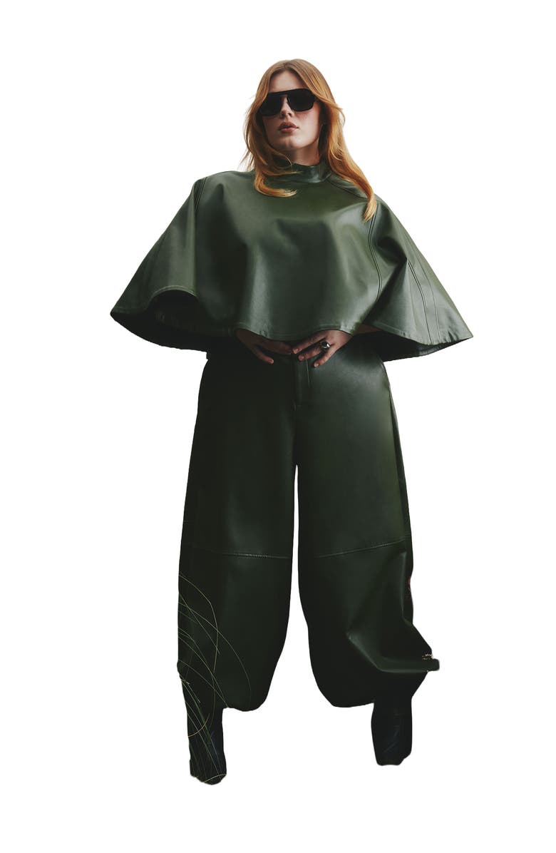 ELOQUII Belted Faux Leather Balloon Pant, Main, color, Dark Forest Green