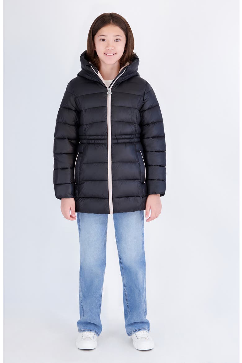 Kids' Cinch Waist Puffer Jacket, Main, color, BLACK
