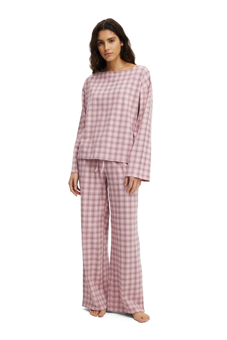 Women's Dreamy Soft Wide Leg Pant, Alternate, color, Isla Micro Check Pink Kiss