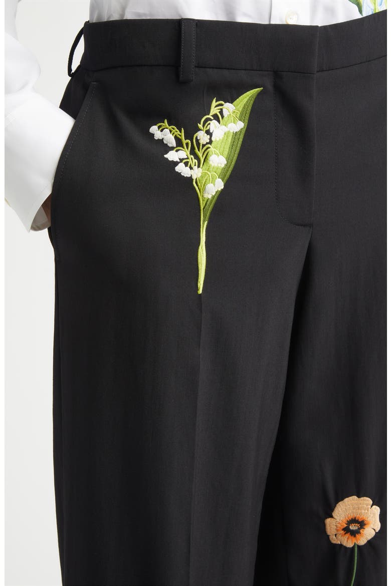 Embroidered Wool Straight Leg Pants, Alternate, color, BLACK