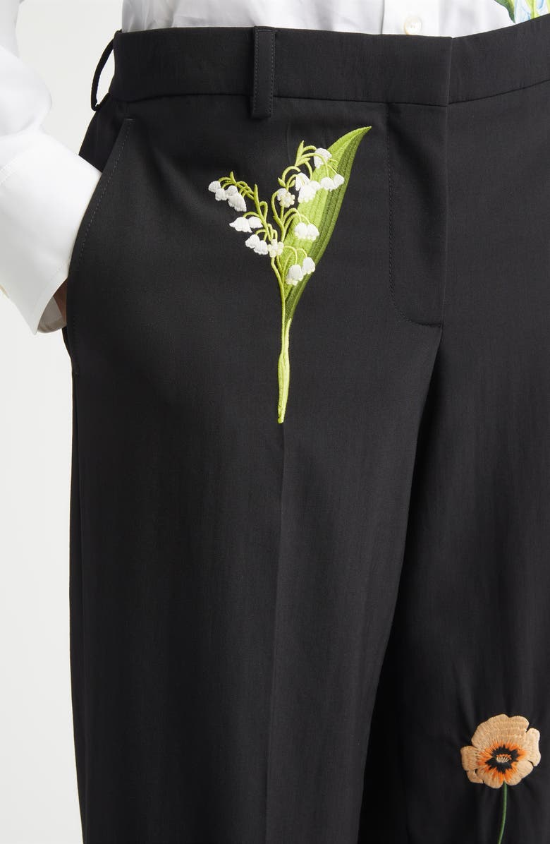 Stella McCartney Embroidered Wool Straight Leg Pants, Alternate, color, Black
