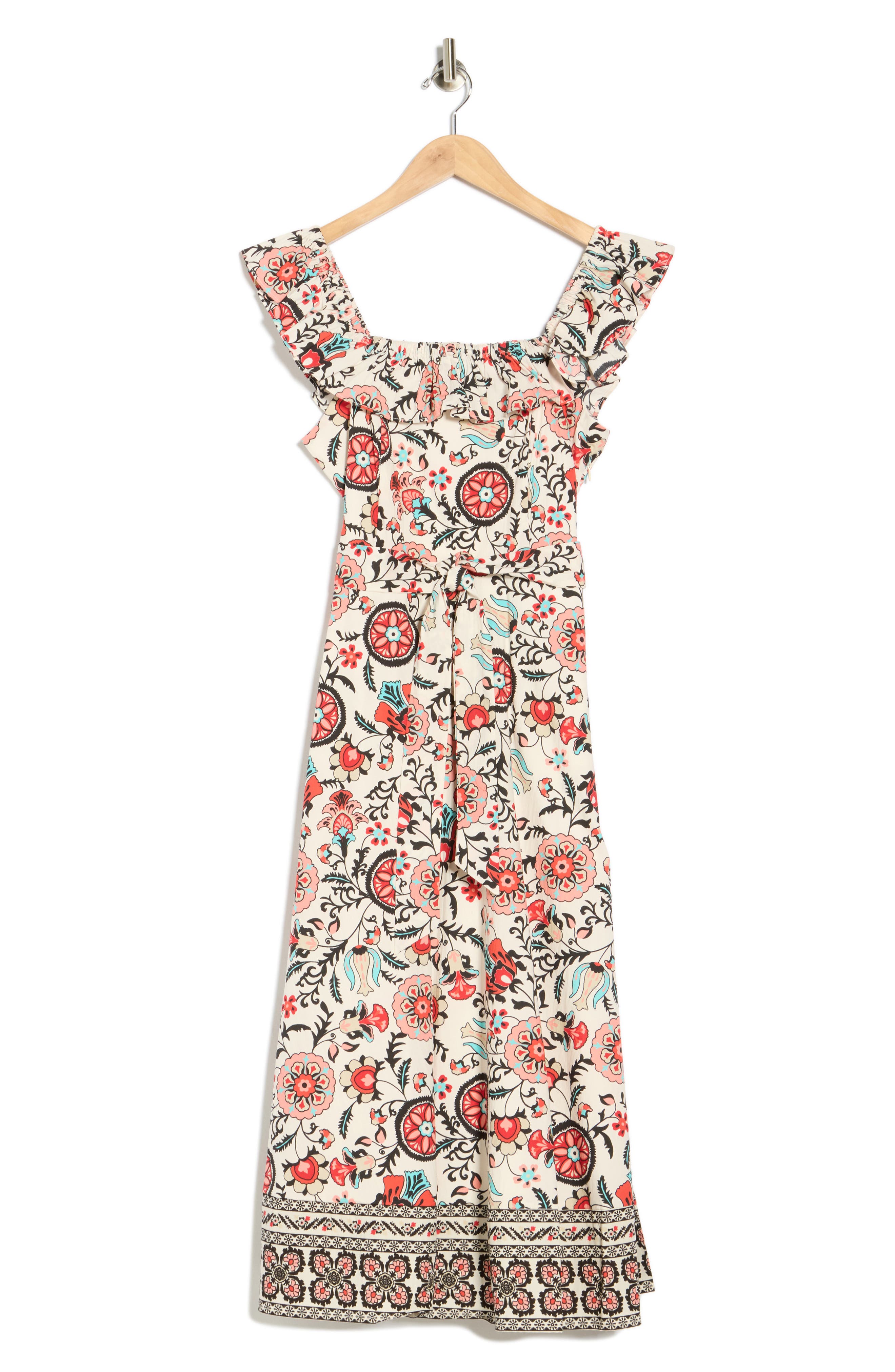 T Tahari Ruffle Cap Sleeve Fit & Flare Midi Dress