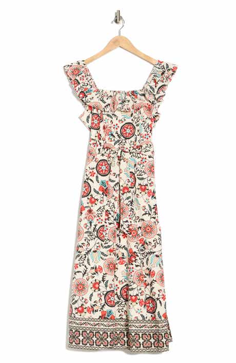 T Tahari Ruffle Cap Sleeve Fit & Flare Midi Dress