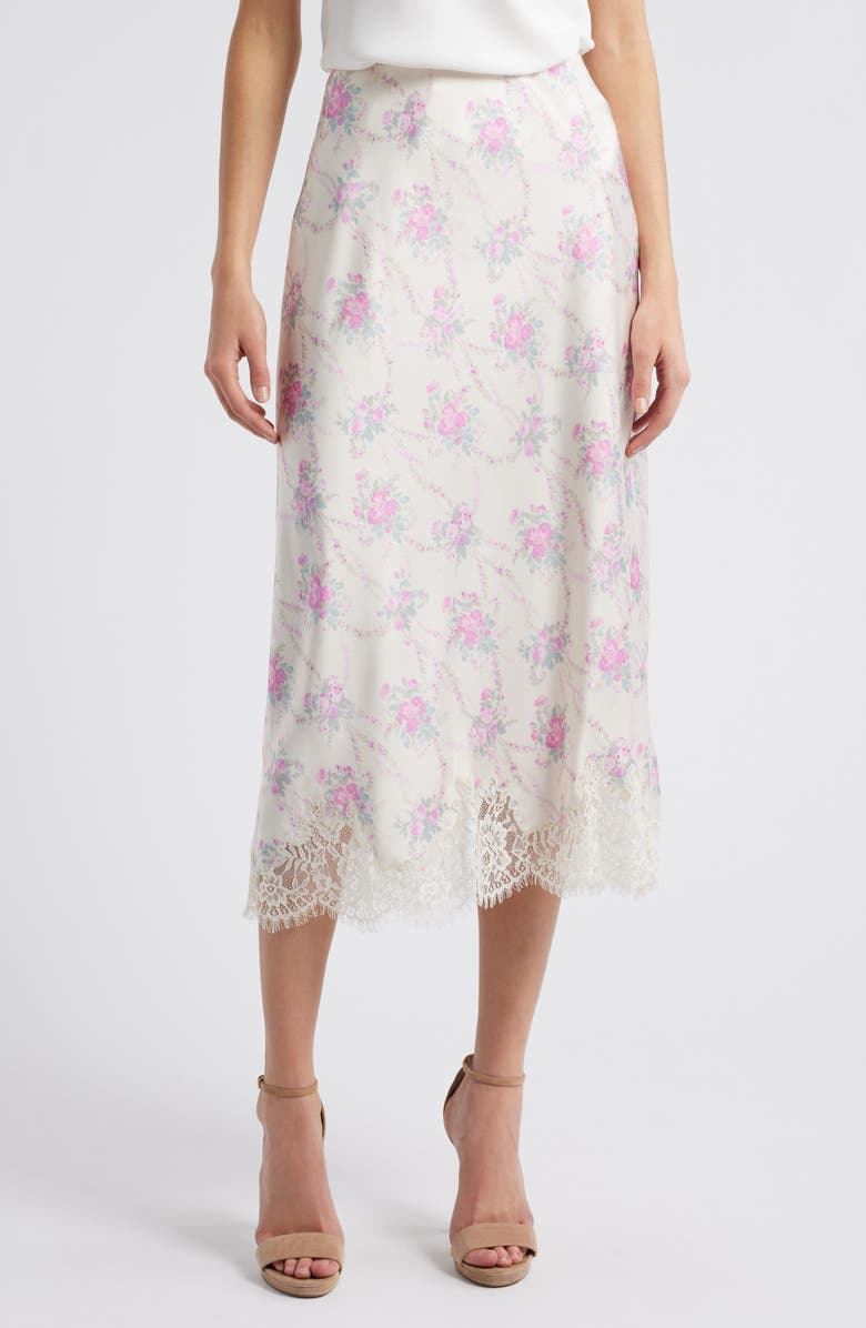 LoveShackFancy Malina Floral Lace Hem Skirt, Main, color,