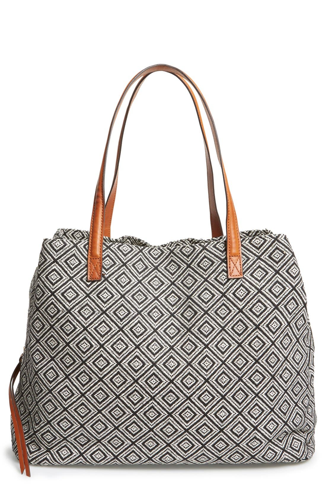 'Oversize Millie' Stripe Print Tote, Main, color, BLACK WHITE GEO
