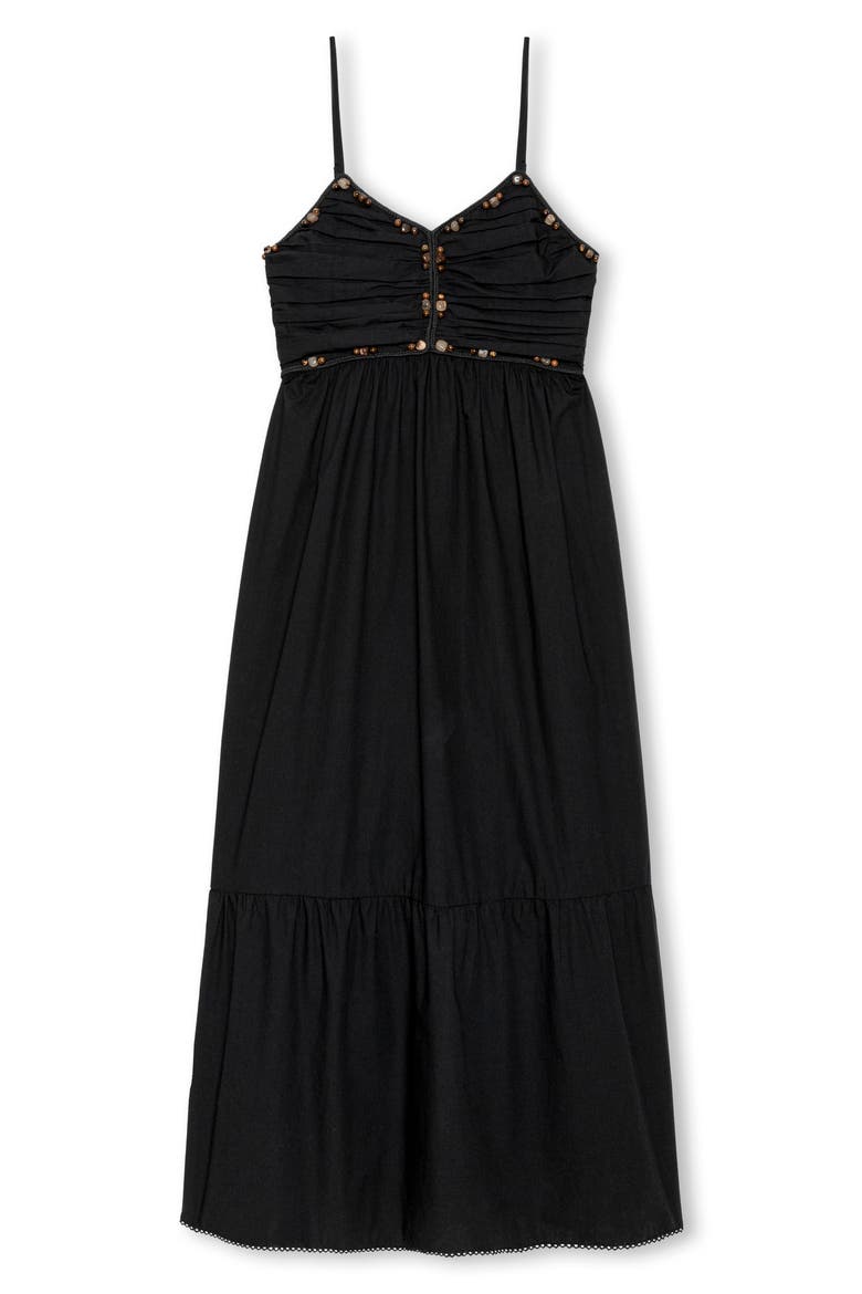 Ivana Polished Stone Detail Cotton Maxi Dress, Alternate, color, BLACK