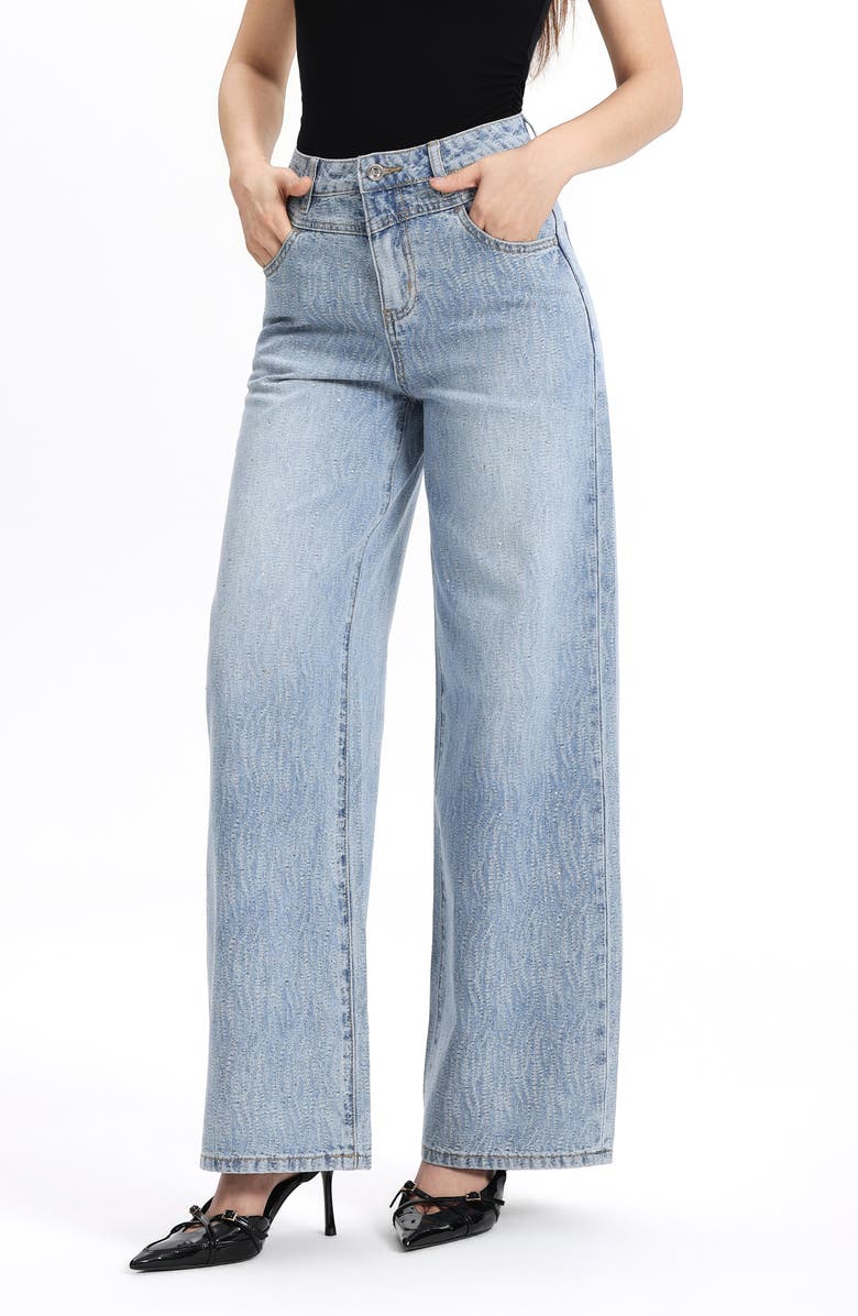 Bayeas Embellished Textured High Waist Wide Leg Jeans, Alternate, color, Cerulean