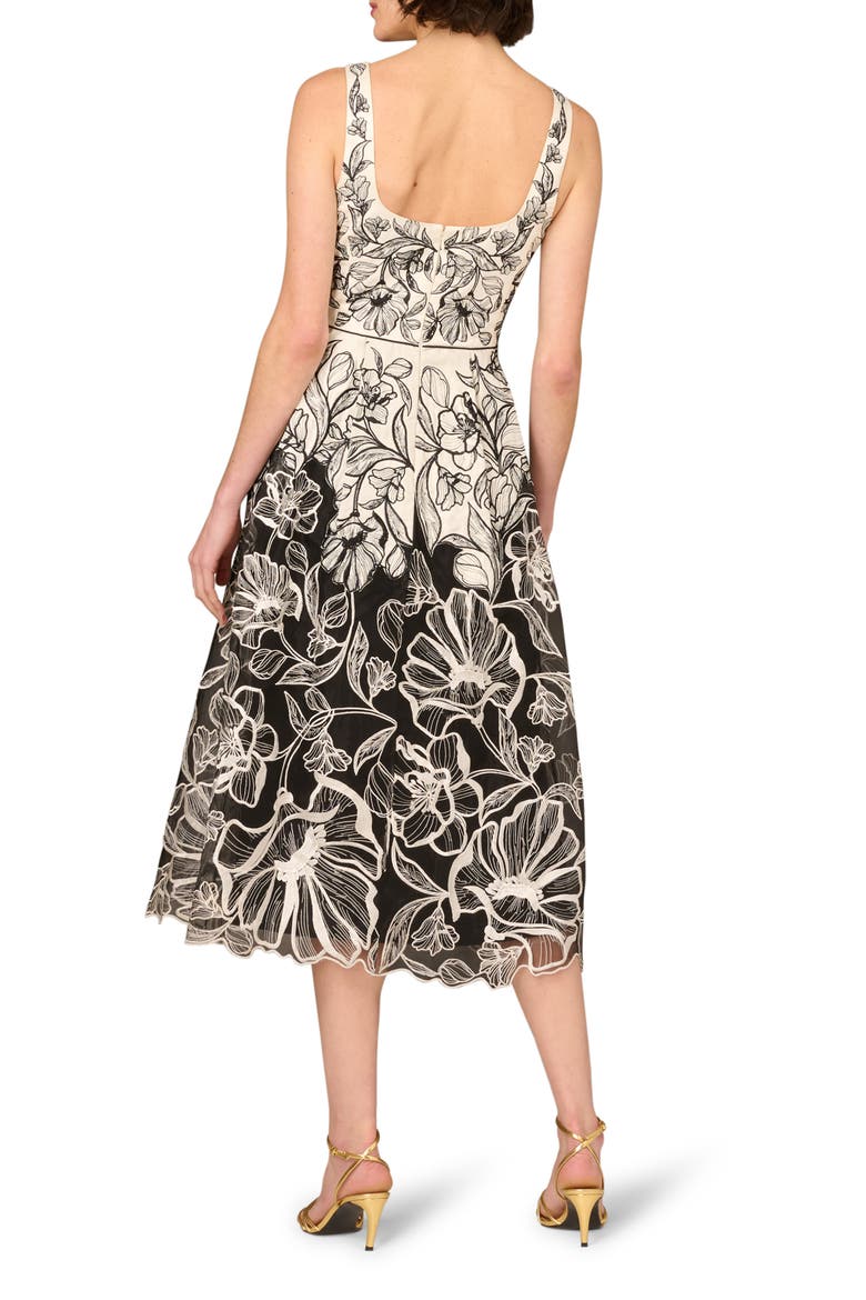 Embroidered Organza Midi Dress, Alternate, color, IVORY/ BLACK