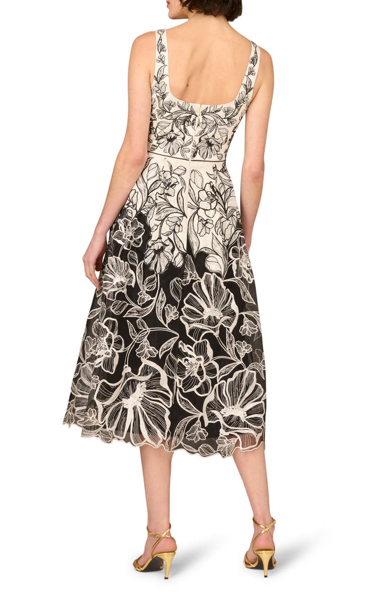 Aidan Mattox by Adrianna Papell Embroidered Organza Midi Dress, Alternate, color, Ivory/ Black