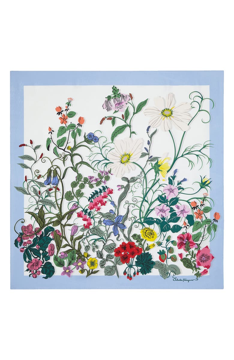 FERRAGAMO Floral Print Silk Square Scarf, Main, color,