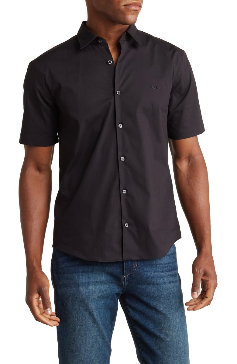 HUGO Ermino Short Sleeve Stretch Cotton Button-Up Shirt, Main, color, 