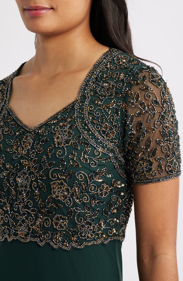 Pisarro Nights Beaded Bodice A-Line Gown, Alternate, color, Hunter 317