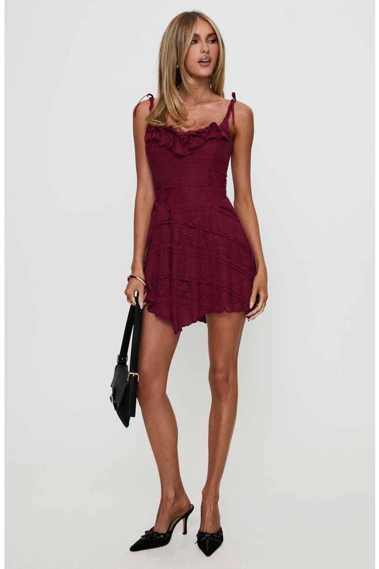 Dwyer Tie Strap Lace Minidress, Alternate, color, BURGUNDY