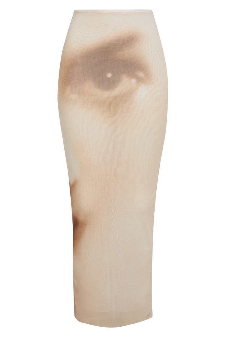 Face Print Mesh Skirt, Main, color, BEIGE