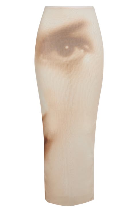 Face Print Mesh Skirt