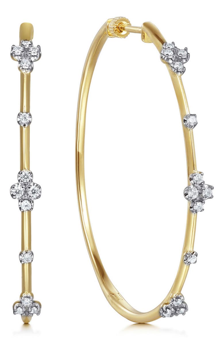 Gabriel & Co. Bujukan Classic Diamond Hoop Earrings, Main, color, Gold