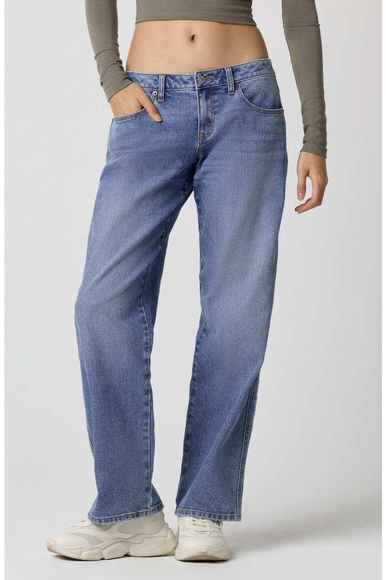 Low Rise Straight Leg Jeans, Main, color, MED WASH