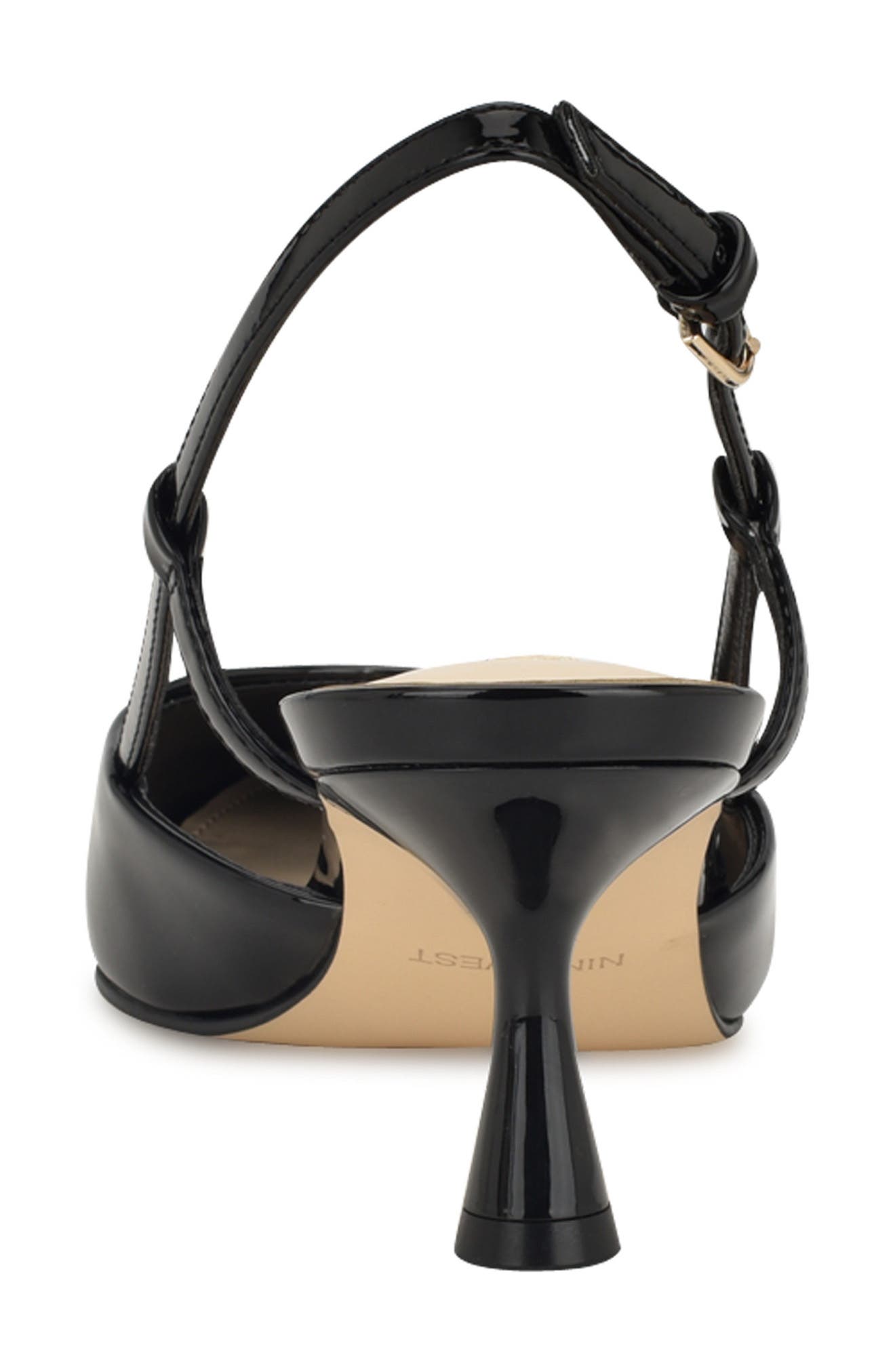 Nine West Rhonda Slingback Pointed Toe Kitten Heel Pump, Alternate, color, Black Patent