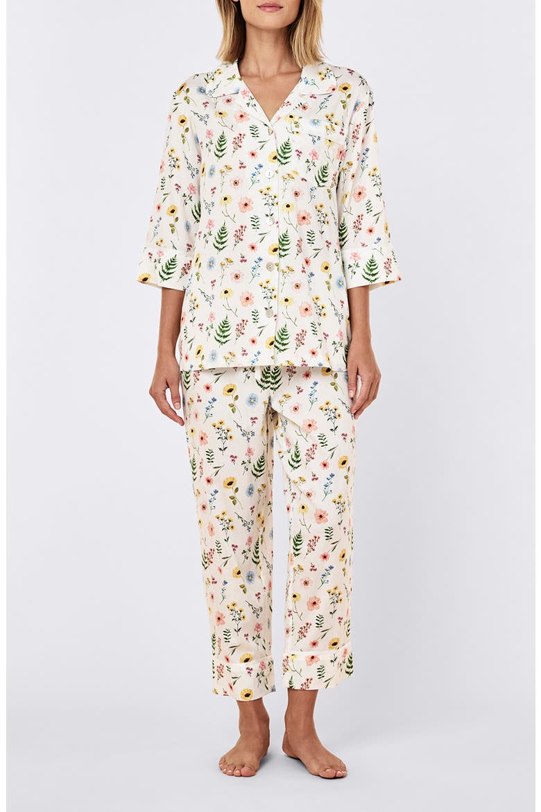 Elodie Cotton Sateen Crop Pajamas, Main, color, WHITE