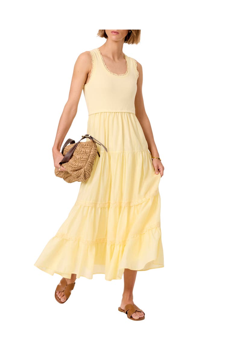 Crochet Trim Tiered Midi Dress, Alternate, color, Yellow