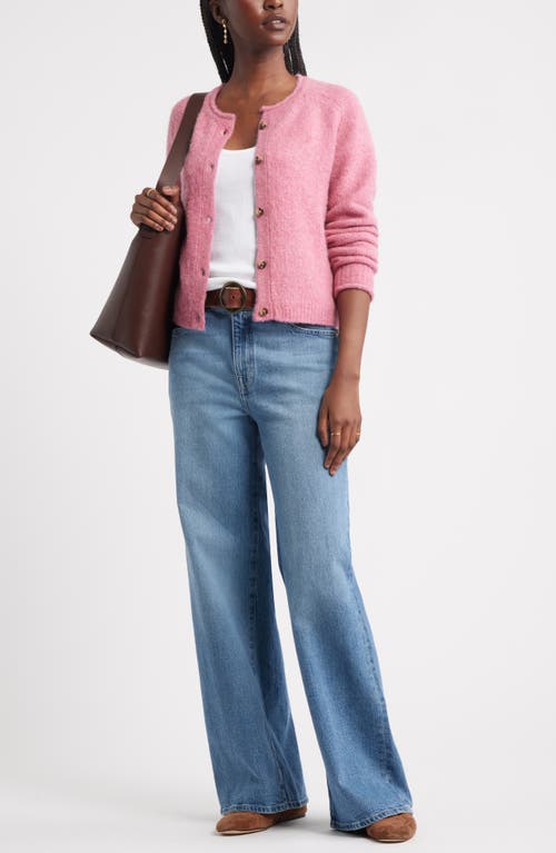 Treasure & Bond Rolled Crewneck Cardigan In Pink