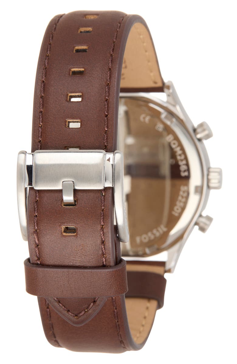 Fossil Fenmore Multifunction Leather Strap Watch, 44mm, Alternate, color, Silver