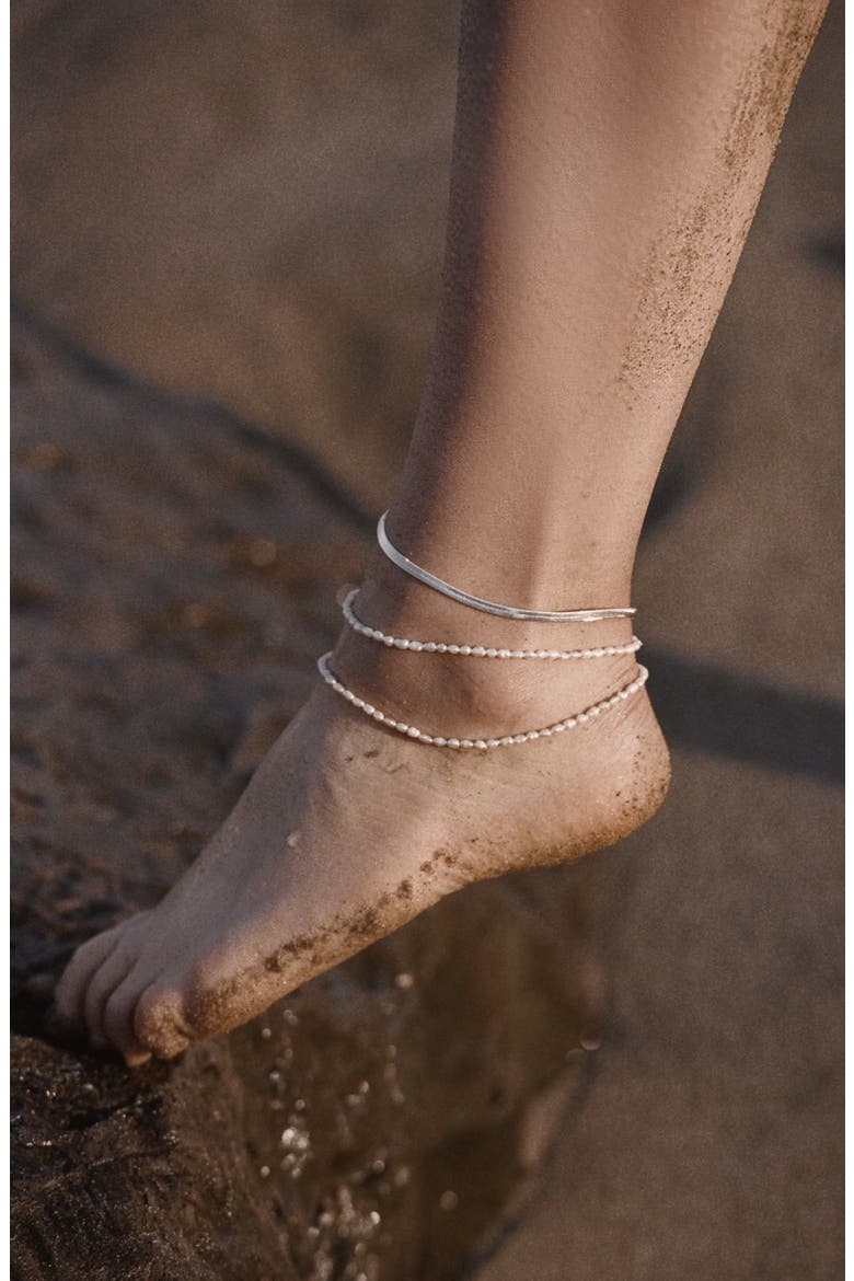 Edie Herringbone Chain Anklet, Alternate, color, SILVER