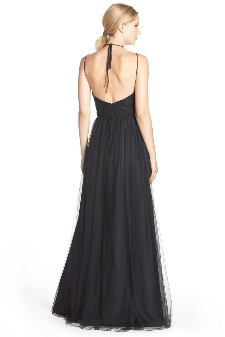 Dropped Back Pleat English Net A-Line Gown, Alternate, color, INK